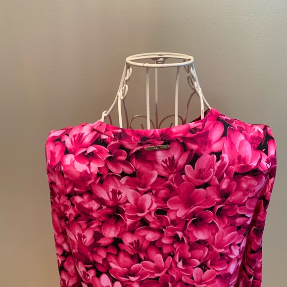 MICHAEL KORS Pink Floral Mini Dress W/Long Sleeves - Picture 4 of 8